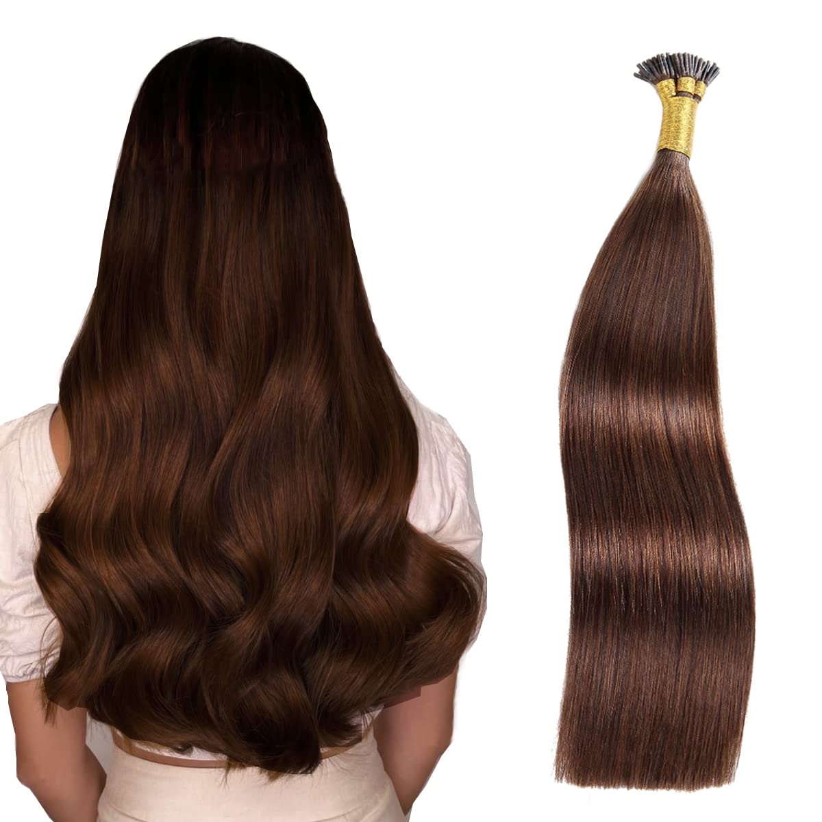 Raw Straight I-Tip Hair Extensions - Medium Brown #4