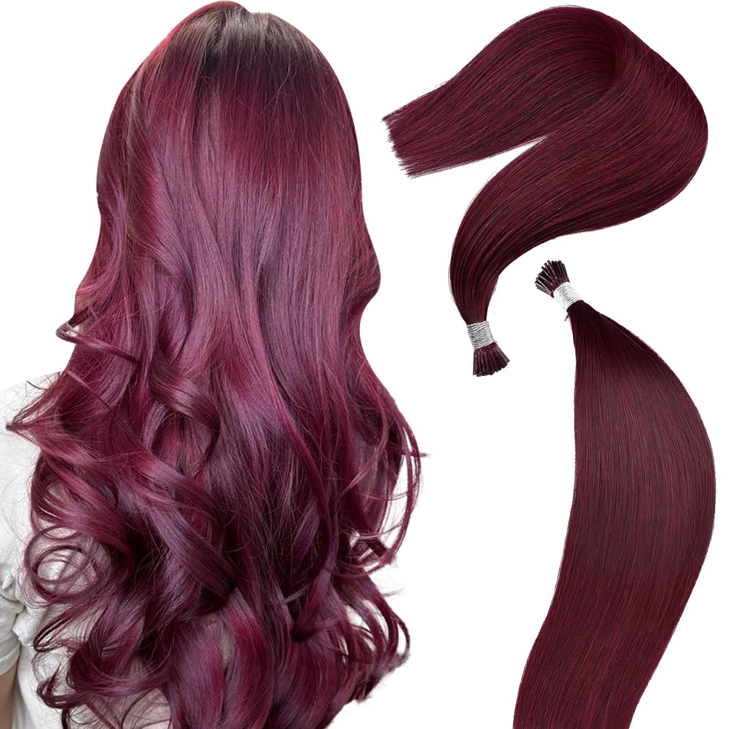 Raw Straight I-Tip Hair Extensions - Wine Red 99J