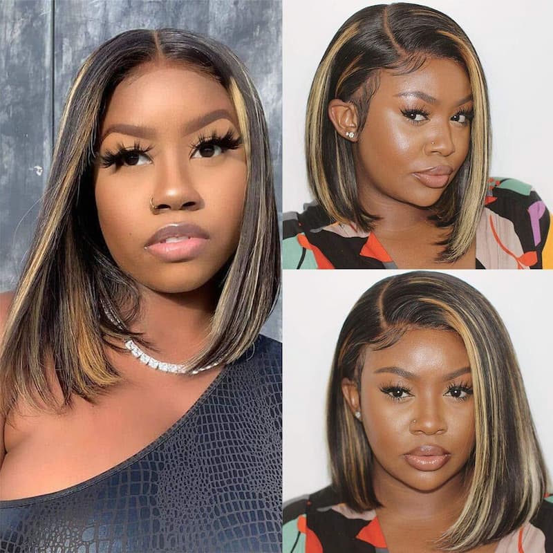 6x5 Glueless Bob Wig - Blonde Highlights / 12"