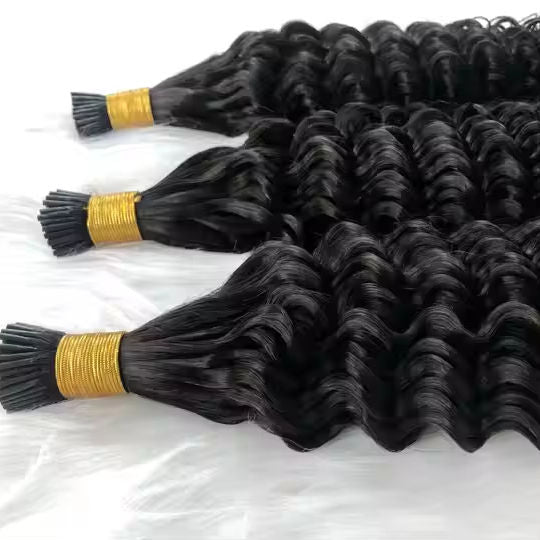 Raw Straight I-Tip Hair Extensions - Deep Wave