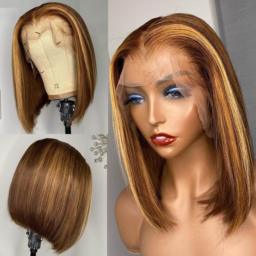HD Lace Front Bone Straight 1B/gray Color Short Wig Bob